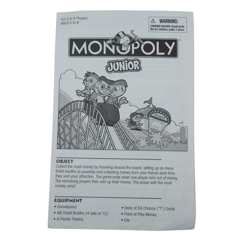 Monopoly Junior Board Game 2-4 Players‎ Ages 5-8 Complete Set Family Fun